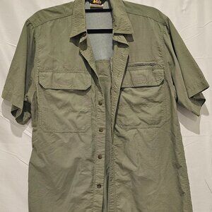 Vintage REI Co-Op Men's Short Sleeve Button Up Shirt, Hiking Gorp Green